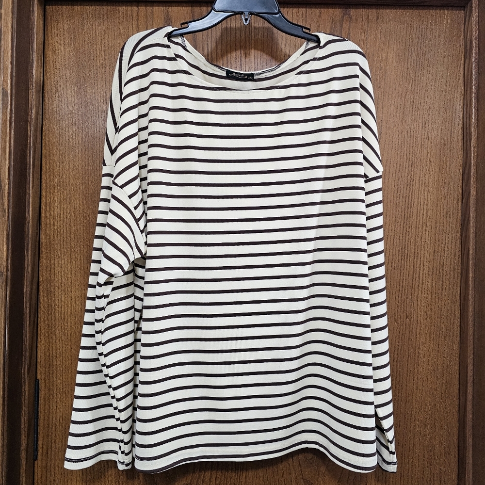 Womens Striped Long Sleeve Top In Brown And Cream Size XXL